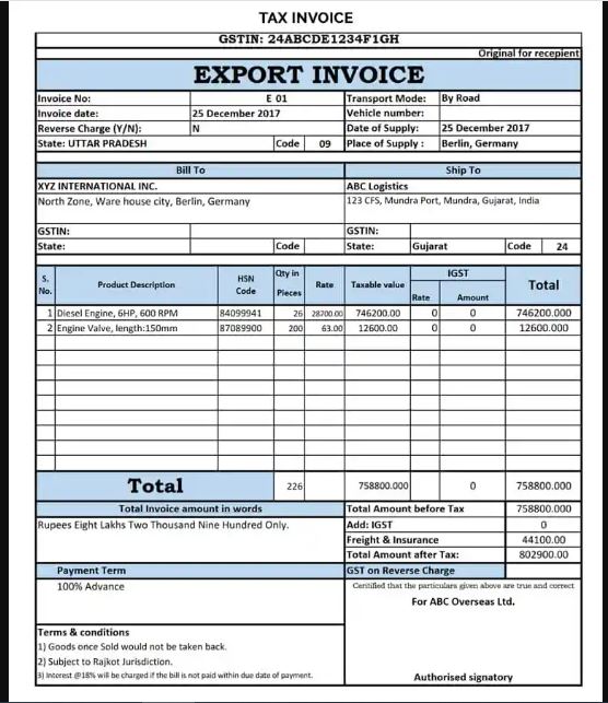 captainbizexport invoice format