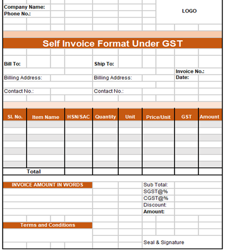captainbiz self invoice format under gst