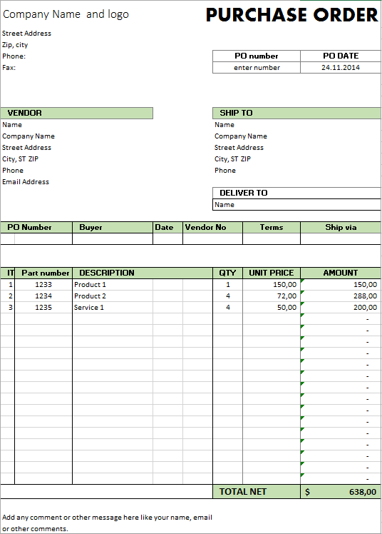 purchase order format in excel