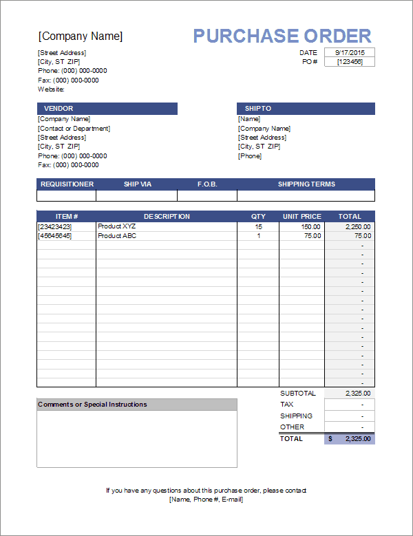 Purchase Order Format in Word