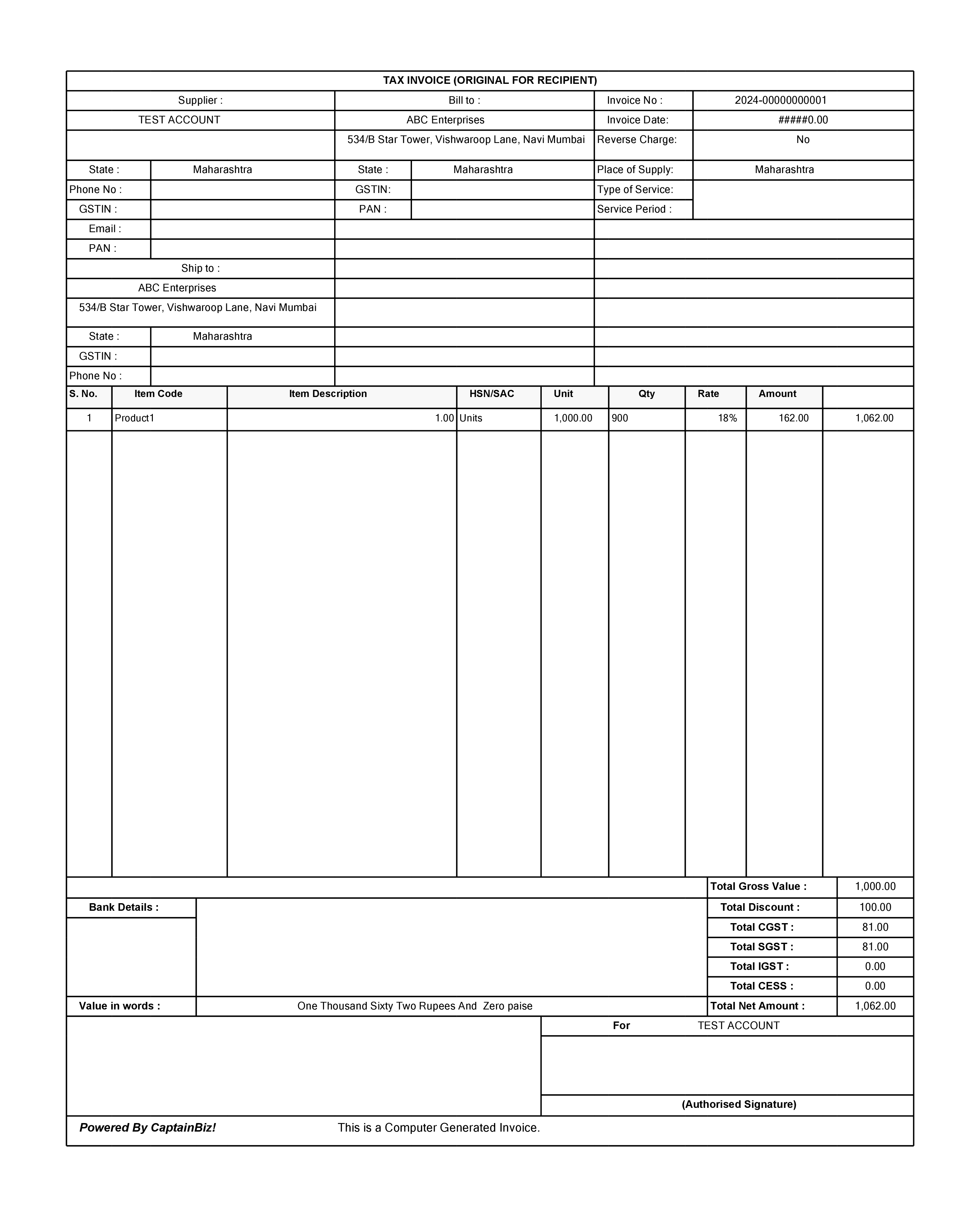 tax invoice format in excel