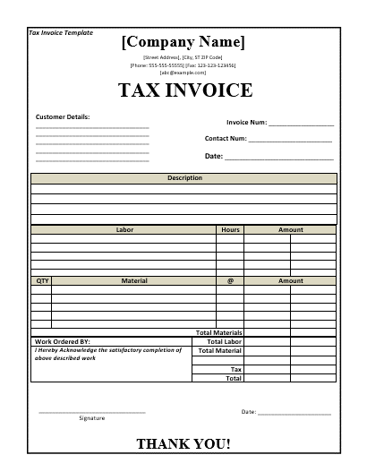 captainbiz invoice tax format in word
