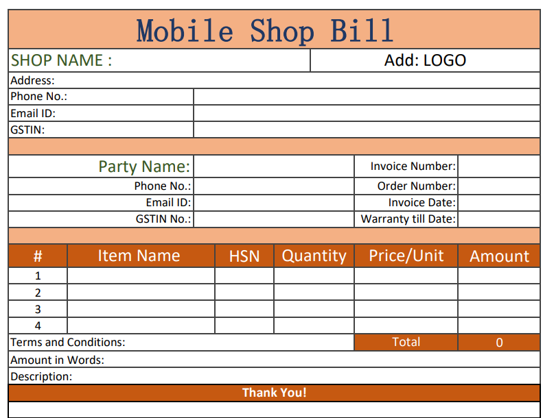 captainbiz shop bill format