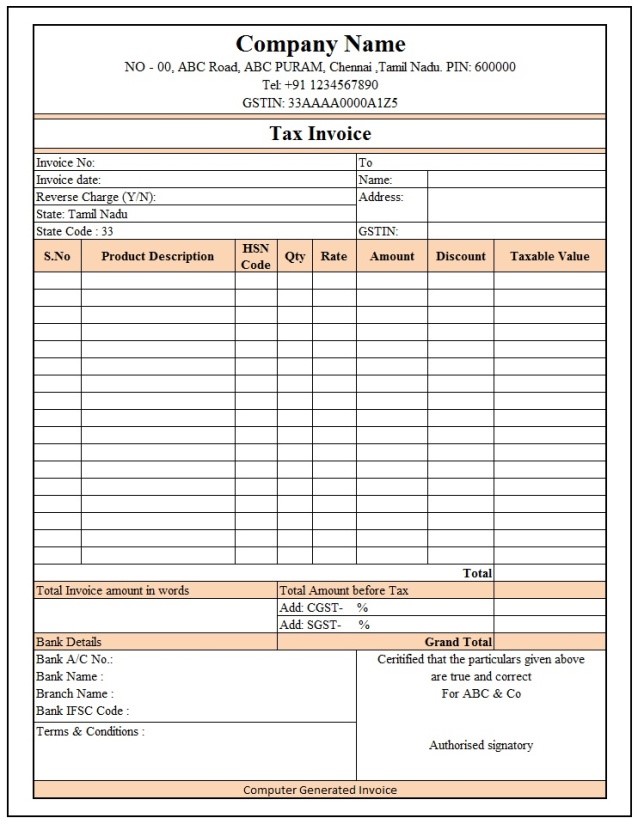 GST Bill Format in Excel