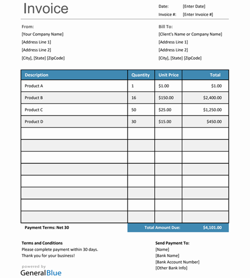 Invoice format in Excel