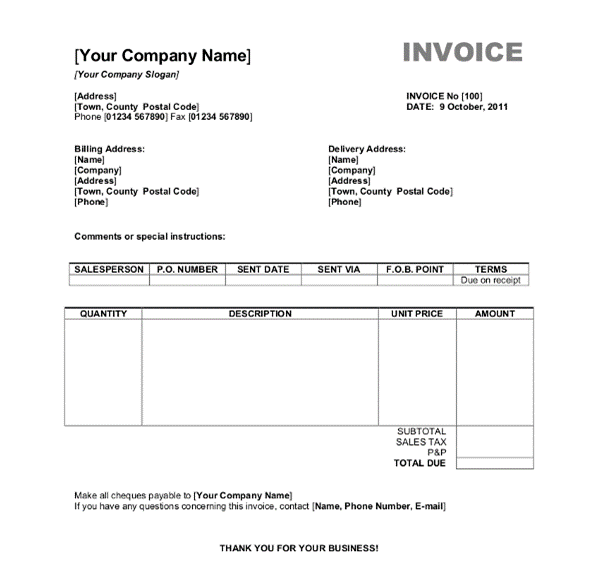 Invoice Format In word
