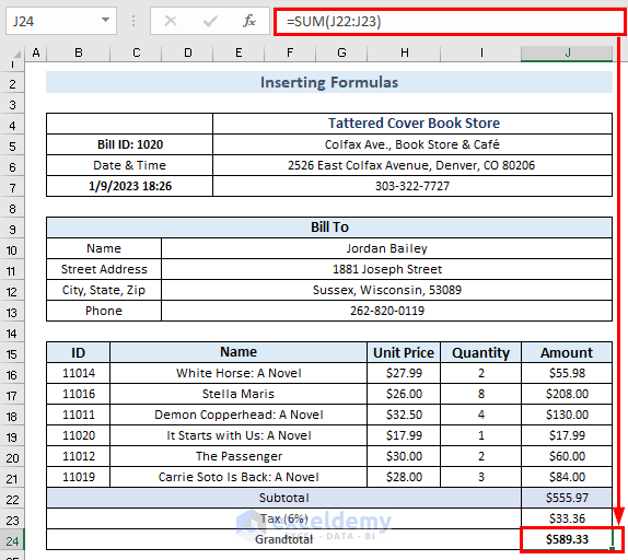 Excel Bill Book Format