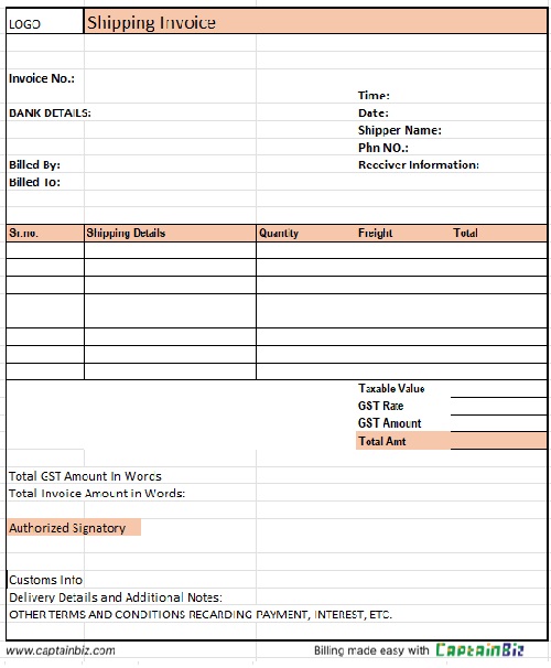 Shipping Invoice Format and Shipping Invoice Template